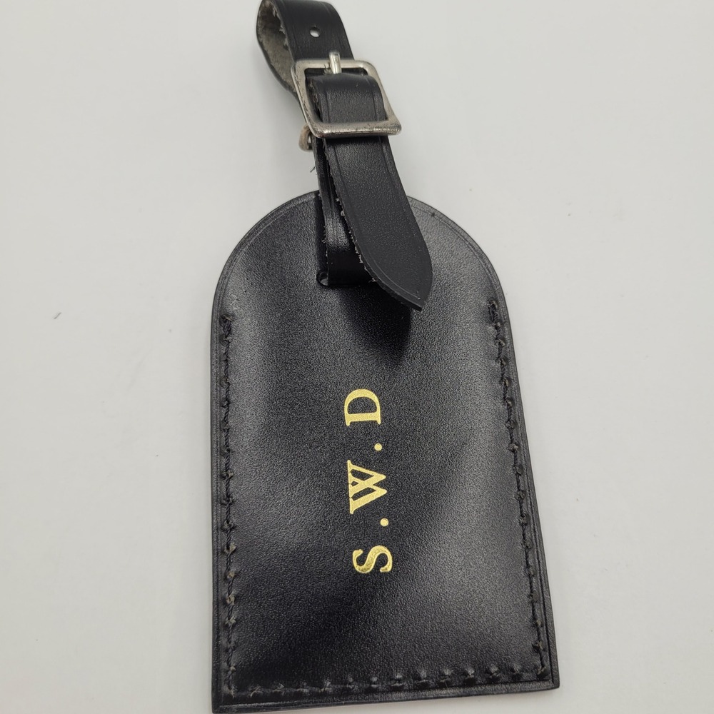 Louis Vuitton Black Leather Luggage Tag Personalized SWD Made in France - Picture 3 of 6